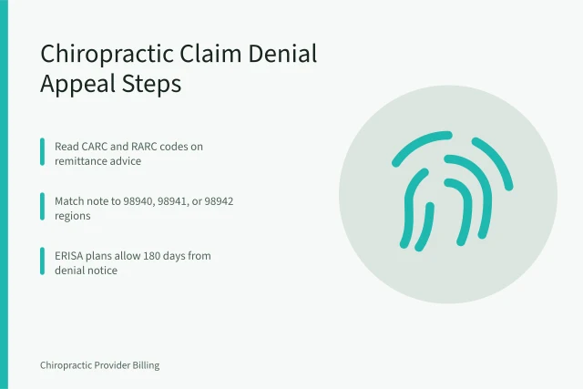 Crop anonymous chiropractor in uniform and wristwatch examining shoulder of smiling faceless woman in casual clothes in doctor office in clinic. Chiropractic Claim Denial Appeal: Steps That Win Reconsideration